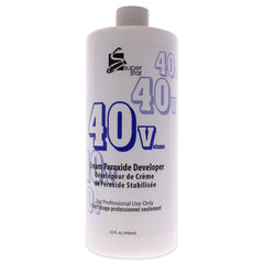 Super Star Cream Peroxide Developer 40 Volume bottle showing gel consistency for even color lift