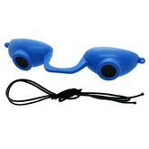 Super Sunnies Evo blue tanning goggles provide comfortable eye protection during indoor sessions.