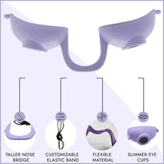 Slim eye cups offer comfortable wear during longer tanning or therapy.