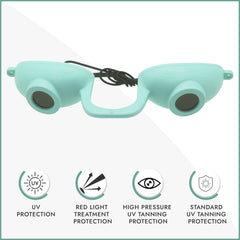 Super Sunnies EVO Flex Teal goggles side profile for secure fit during tanning.
