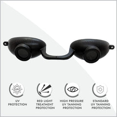 Super Sunnies Evo elastic headband ensures secure fit during tanning sessions.