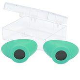 Super Sunnies Slim Flex teal eyeshields front view protect eyes during tanning bed sessions.