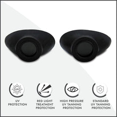 Super Sunnies tanning bed goggles protect eyes during UV exposure.