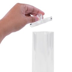 Super Z Outlet display rack in clear acrylic, side view ideal for bathroom decor.