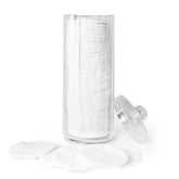 Super Z Outlet cotton pad holder in clear acrylic, front view for organized vanity.