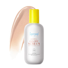 Supergoop Glowscreen Sunrise bottle with soft glow texture for all skin types.