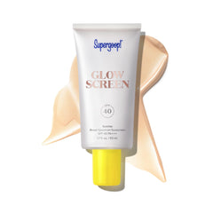 Supergoop Glowscreen Sunrise bottle with champagne tint delivering hydrating glow