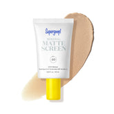Supergoop! Mineral Mattescreen bottle with pump delivers matte finish and SPF 40 protection.