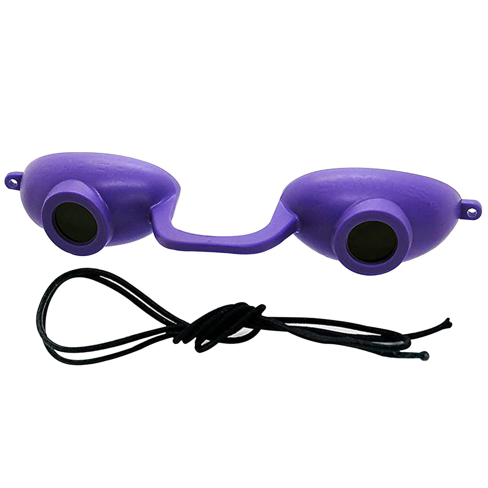 Super Sunnies Evo flexible UV eye protection goggles for tanning bed sessions.