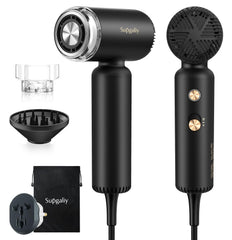 SUPGALIY dual voltage travel hair dryer shown in compact form for on-the-go styling.