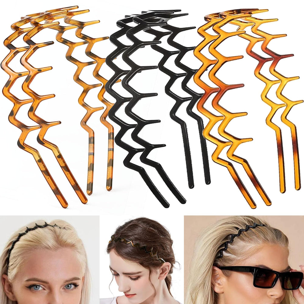 Supgoodom diadema zigzag negro clásico con dientes para sujetar el cabello