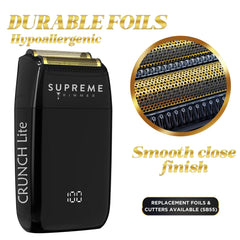 Supreme Trimmer SB55 foil closeup with hypoallergenic perforations for gentler skin contact