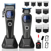 SUPRENT professional hair clipper with blue titanium blades for precise, smooth cuts.