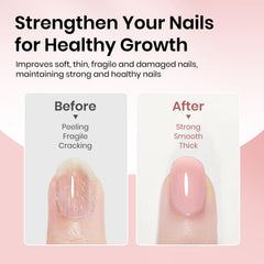Close-up of nails shows ridge filling with SUPWEE nude polish.