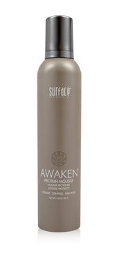 Surface Awaken Mousse bottle front view offers lightweight volume for fine hair