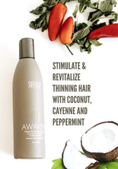 Surface Awaken Therapeutic Shampoo lather close-up reveals rich coconut foam for cleansing.