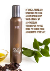 SURFACE Curls Firm Mousse texture swatch highlights smooth coating on locking curls.