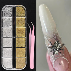 SUTOKAKA bolas caviar metalicas oro y plata para uñas con acabado brilloso.