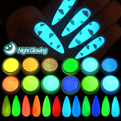 Polvo luminoso verde de SUTOZMIWE para uñas, efecto fluorescente duradero.