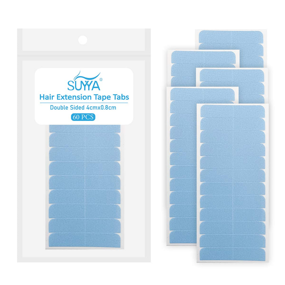 SUYYA blue extension tape tabs closeup showing discreet bonding for extensions