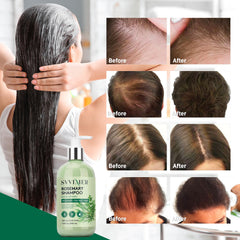 Close up of the Svvimer rosemary shampoo label highlighting rosemary benefits
