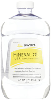 Swan Mineral Oil 16 oz bottle front for skin hydration and cuticle care.