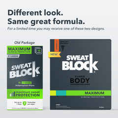 Close-up of SweatBlock underarm application for sweat prevention.