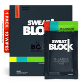 SweatBlock unscented body wipes packaging for all-day protection.