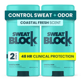 SweatBlock Clinical Strength deodorant bottle for all-day odor and sweat control.