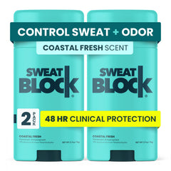 SweatBlock Clinical Strength deodorant bottle for all-day odor and sweat control.