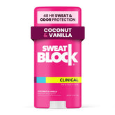 Desodorante SweatBlock para mujer con Coco-Vainilla en empaque, fragancia suave para todo el día.