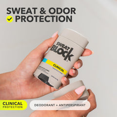 SweatBlock fragancia sandalo-ambar para sensación fresca y duradera.