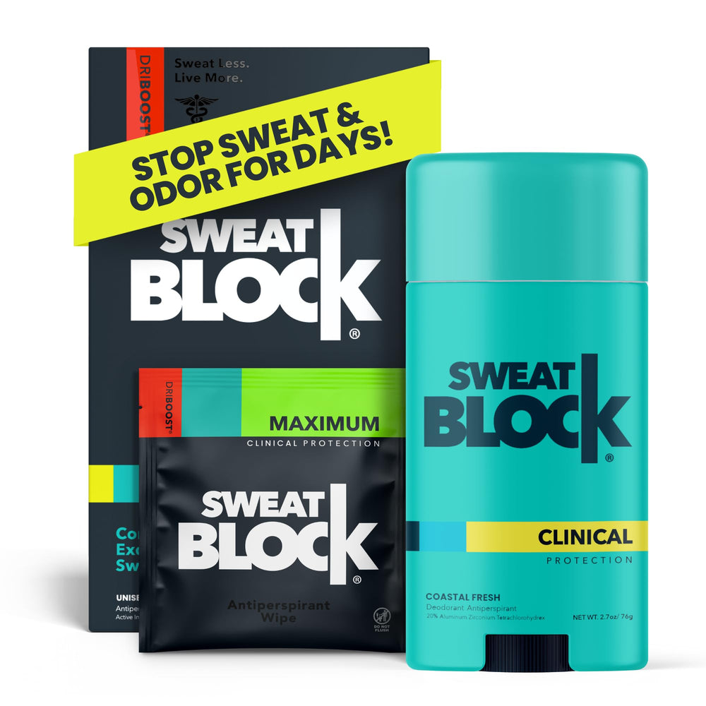 SweatBlock maximum clinical-strength system wipes offer long-lasting sweat defense.
