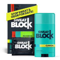 SweatBlock maximum clinical-strength system wipes offer long-lasting sweat defense.