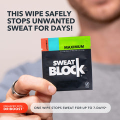 Close-up of SweatBlock wipe texture showing absorbent surface.