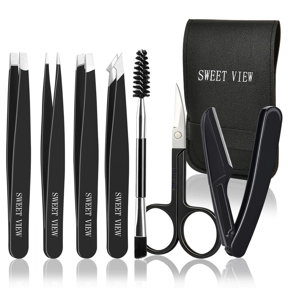 Sweet View 7pcs eyebrow tweezers kit precision plucker for flawless shaping.