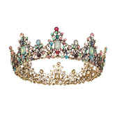 SWEETV Jeweled Baroque Queen Crown front view with multicolor gemstones for festive styling.