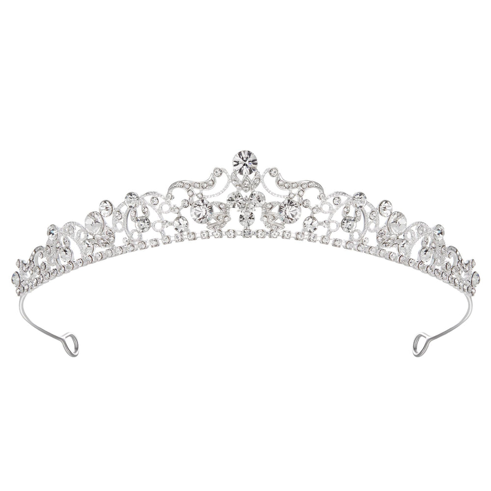 SWEETV tiara plateada para boda, vista frontal, aporta brillo elegante para la novia