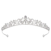 SWEETV tiara plateada para boda, vista frontal, aporta brillo elegante para la novia