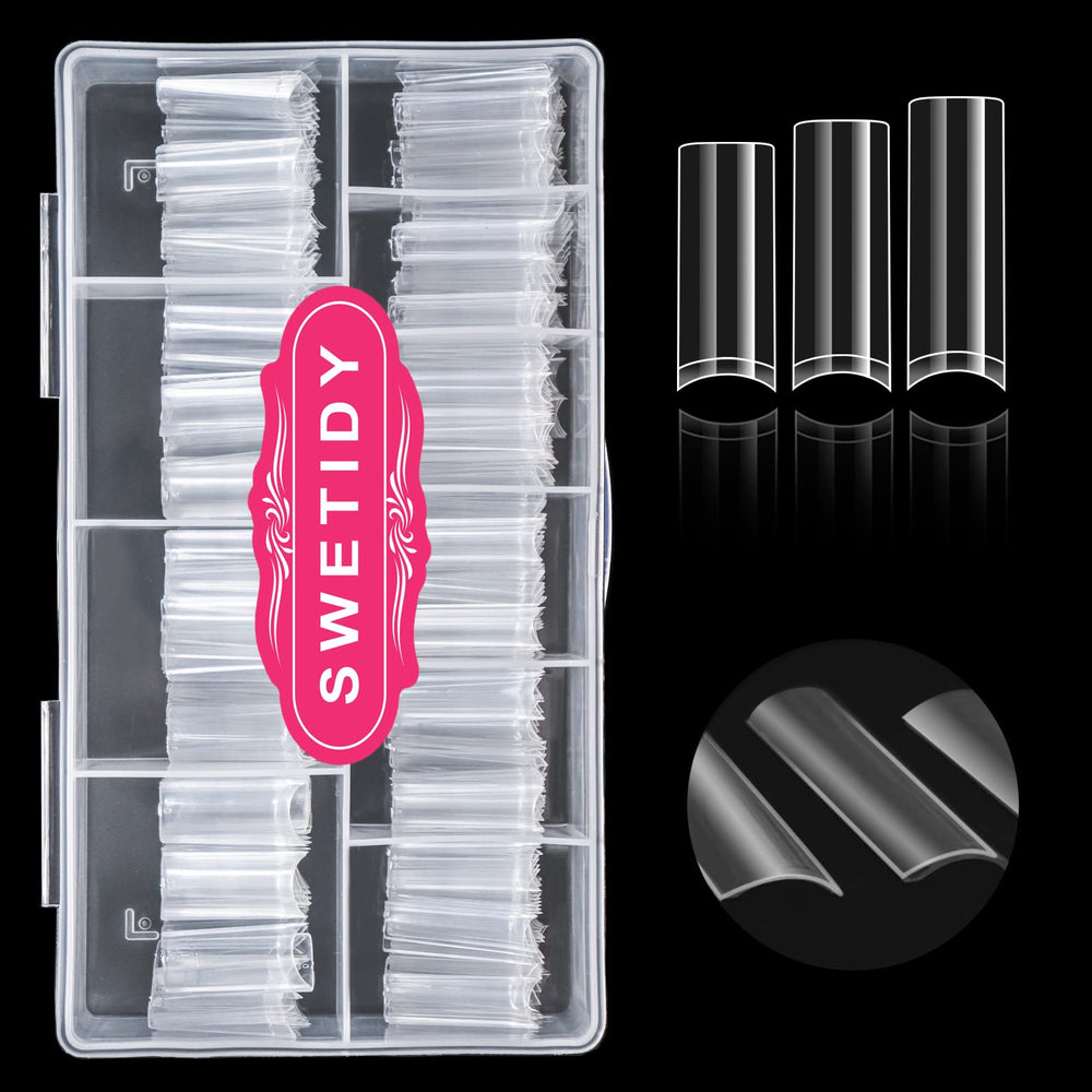Puntas SWETIDY de uñas acrílicas transparentes, diseño cuadrado XL, aspecto natural.