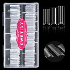 Puntas SWETIDY de uñas acrílicas transparentes, diseño cuadrado XL, aspecto natural.