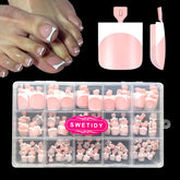 SWETIDY toe nail tips press on with French baby pink finish for quick wear.