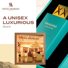 Swiss Arabian Shaghaf Oud Tonka bottle-amber-essence captures inviting base with vanilla sweetness.