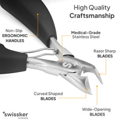 Swissker toenail clippers blade close-up with sharp stainless steel edge