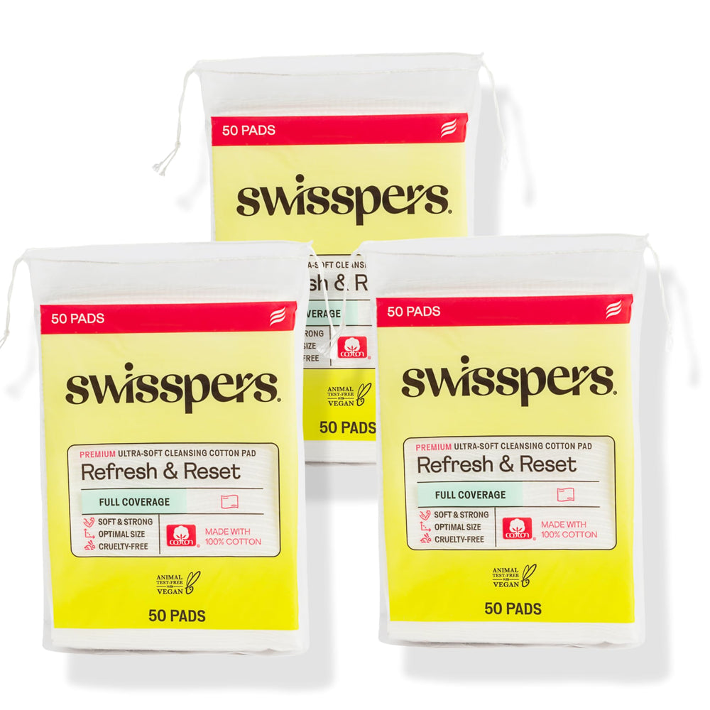 Swisspers Refresh and Reset packaging box shows triple-pack convenience.