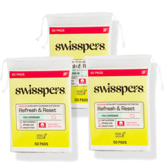 Swisspers Refresh and Reset packaging box shows triple-pack convenience.