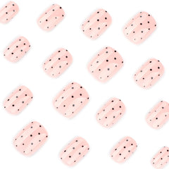 SYPAFG Uñas postizas cortas cuadradas, diseño de puntos negros para un estilo moderno.