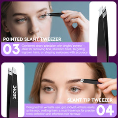 SZQHT angled-tip tweezers enable versatile grooming and lash prep