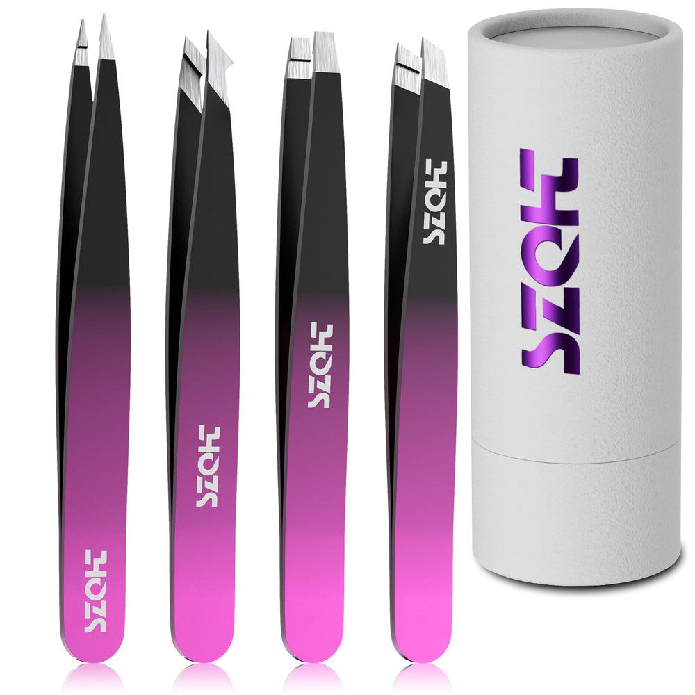 SZQHT professional tweezers with slant tips for precise brow shaping and hair removal
