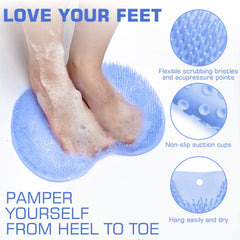 SZZYXD Wall-mounted suction cups secure the scrubber in smooth showers.